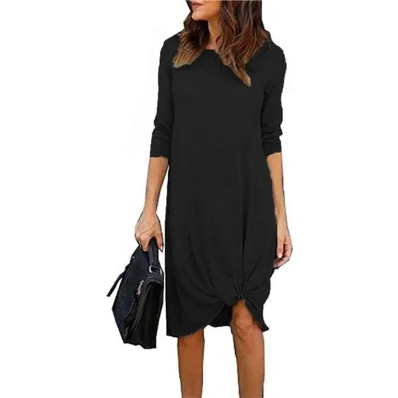Dresses | Long Sleeve Twist Tie Front Knot Midi Dress T Shirt Dresses For  Women | Poshmark